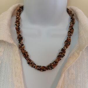 Beaded Twist Necklace in Brown and Gold Toned